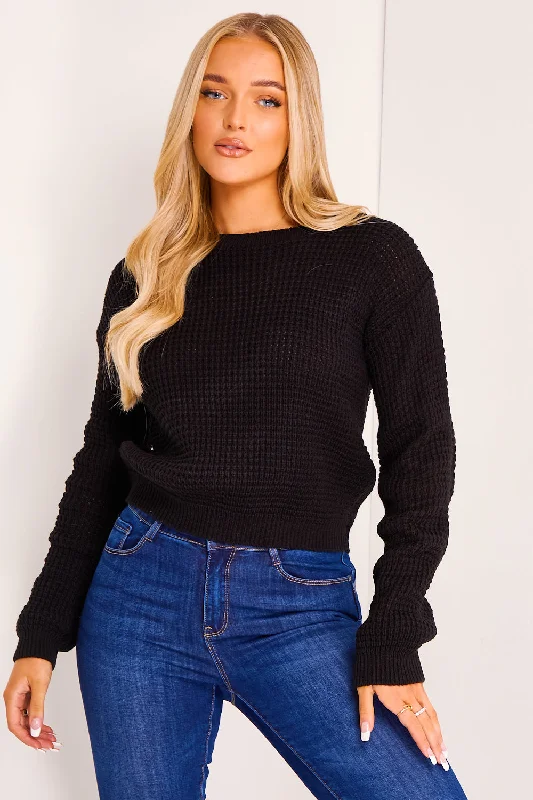 Genevieve Black Knitted Cropped Jumper