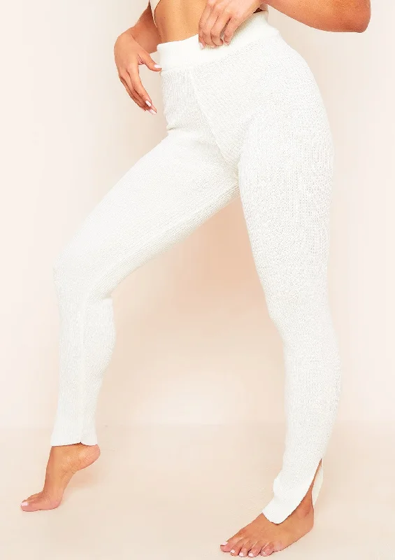 lightweight women cardigan for spring and fallChristie Cream Ribbed Knit Side Split Leggings lightweight women cardigan for spring and fallChristie Cream Ribbed Knit Side Split Leggings