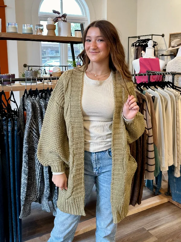 plus size women cardigan for comfortable layeringOlive Chunky Cardigan