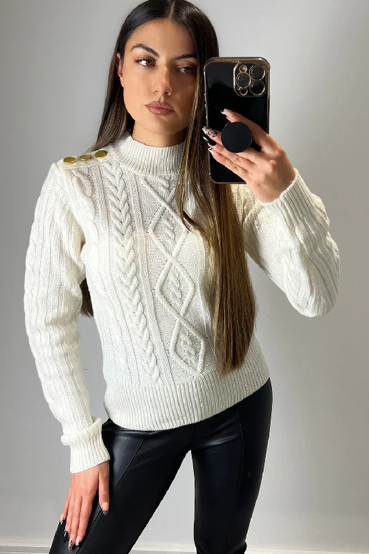 hand knitted women cardigan with artisanal charmCoriana Cream Button Detail Cable Knit Jumper hand knitted women cardigan with artisanal charmCoriana Cream Button Detail Cable Knit Jumper
