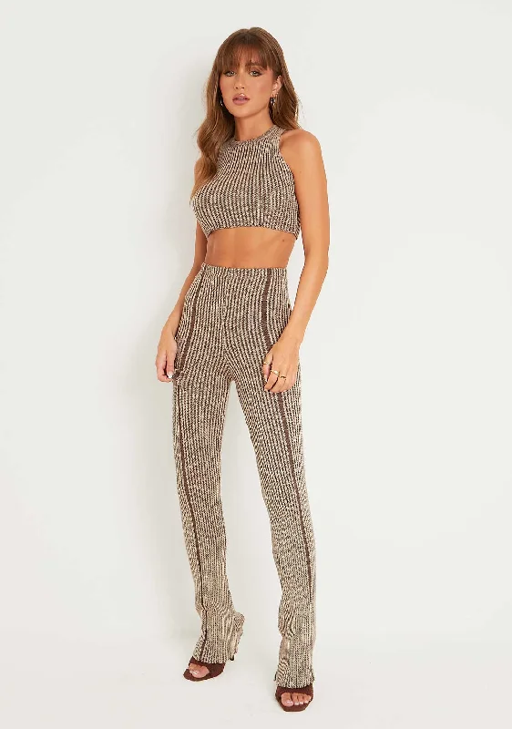 Demi Brown Contrast Knit Trousers