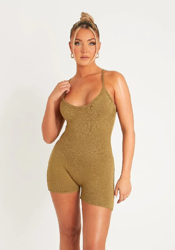 Eliana Olive Thick Knitted Unitard