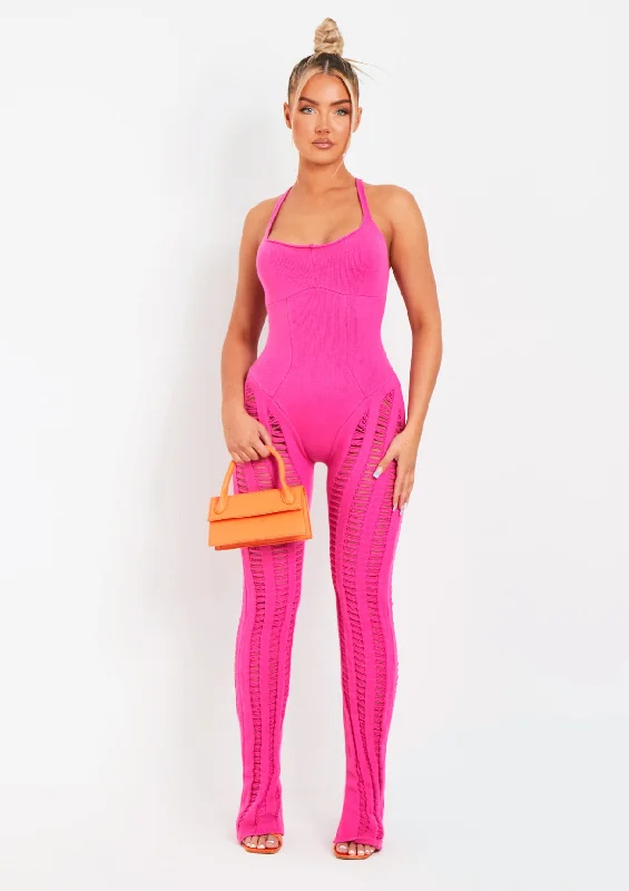 Eva Pink Laddered Knitted Seam Jumpsuit