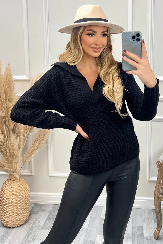 long length women cardigan with side slitsGabby Black V Neck Collar Knit Jumper