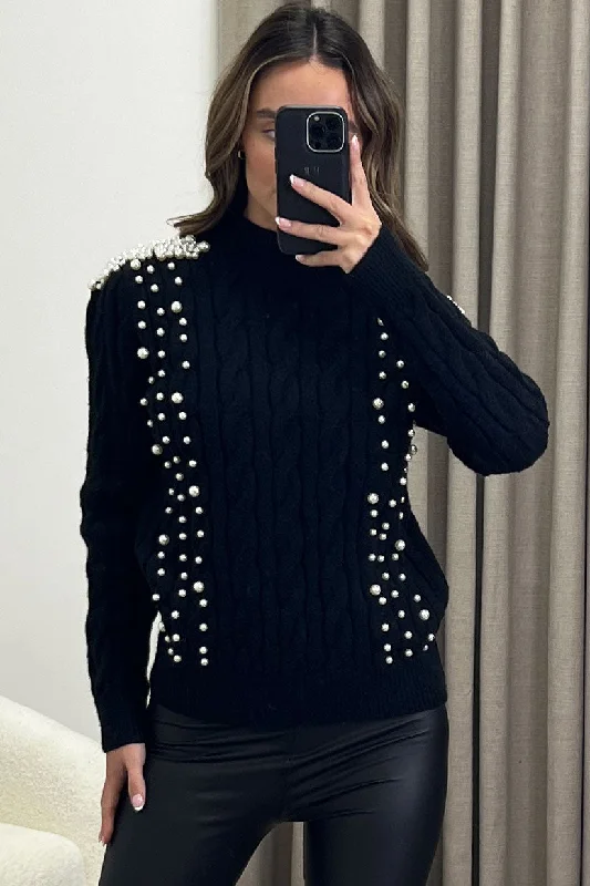 color block women cardigan with bold huesMarlene Black Bead Embellished Cable Knit Jumper