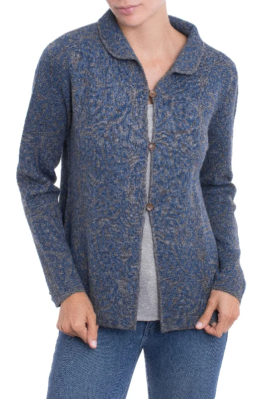 ribbed women cardigan with a classic texturePaisley Elegance in Azure Alpaca Blend Cardigan with Azure Paisley Motifs from Peru ribbed women cardigan with a classic texturePaisley Elegance in Azure Alpaca Blend Cardigan with Azure Paisley Motifs from Peru