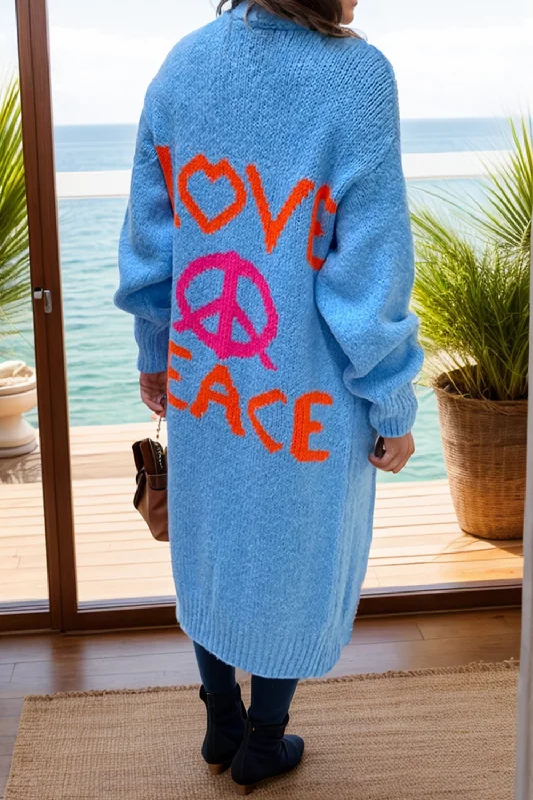 boyfriend style women cardigan for a relaxed fitPeace Sign Long Sleeve Cardigan