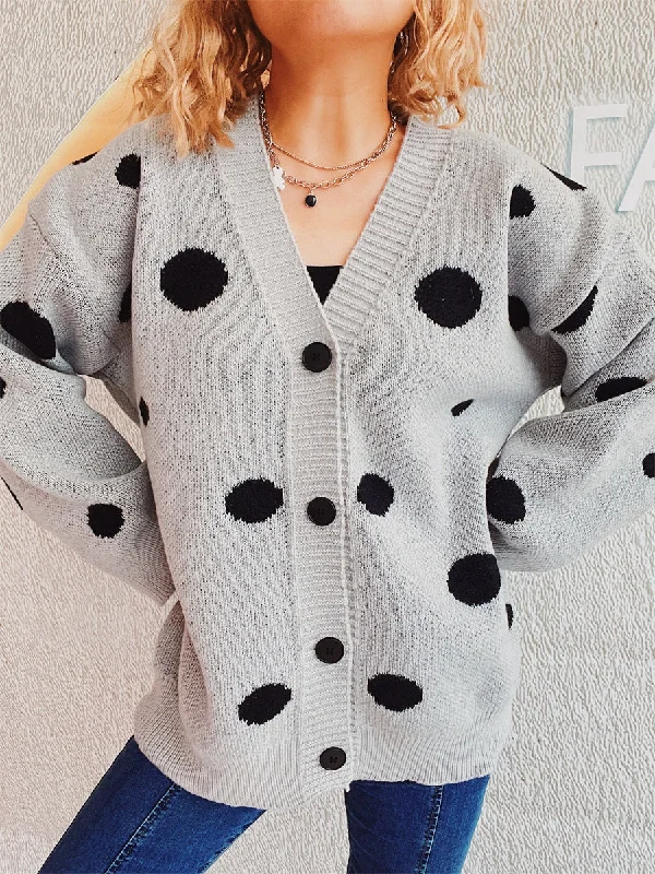 hooded women cardigan for added warmth and stylePolka Dot Button Up Cardigan