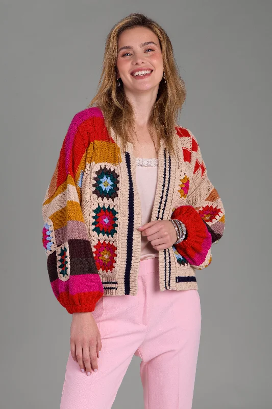 Square Checkered Multi Pattern Cardigan