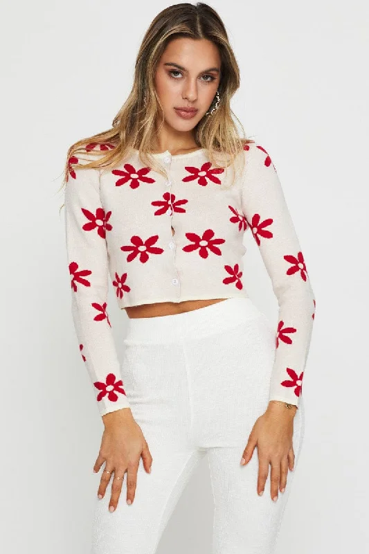 White Knit Cardigan Long Sleeve Crop