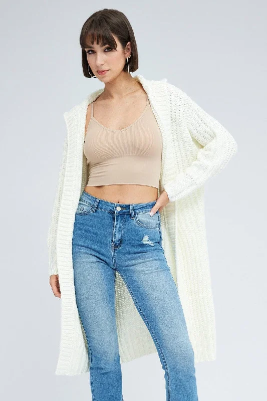 cropped women cardigan to pair with high - waisted jeansWhite Oversized Longline Cardigan Hooded cropped women cardigan to pair with high - waisted jeansWhite Oversized Longline Cardigan Hooded