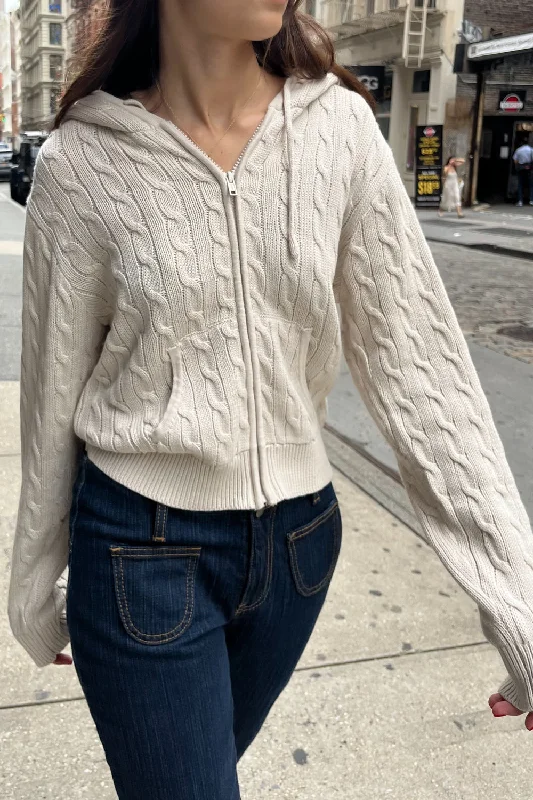 Plus Size Women's Pocket - Detail Sweater in Olive Green for a Practical and Fashionable PieceAyla Cable Knit Zip-Up Sweater