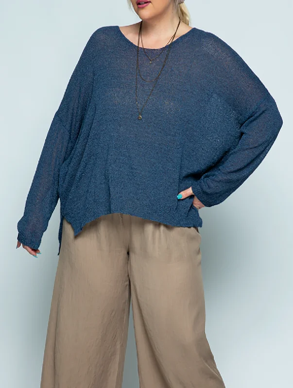 Women's Sequined Trimmed Sweater in Gold for a Glamorous Party LookCurvy Beyond Blue Knit Sweater