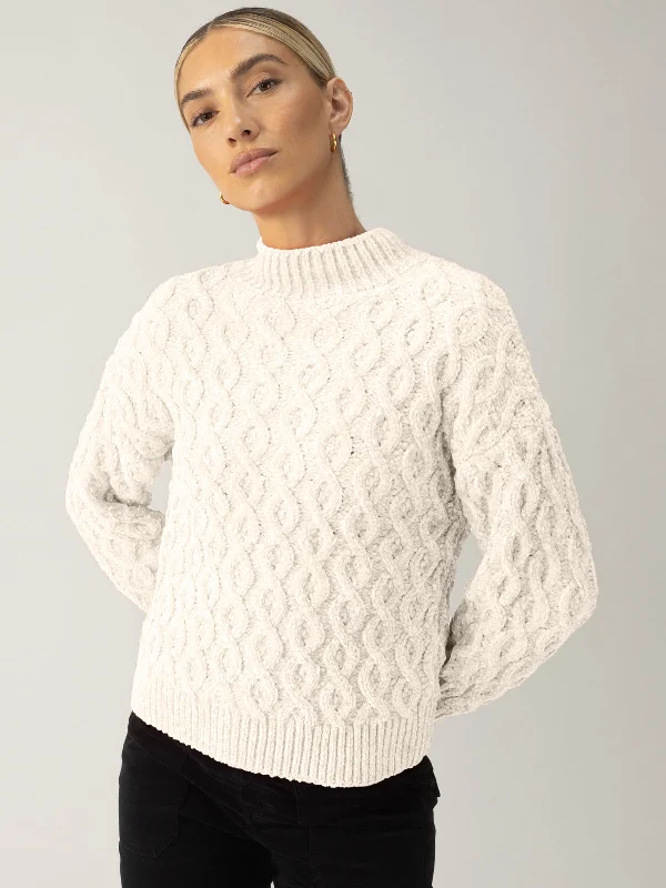 Cable Mock Neck Sweater Light Almond