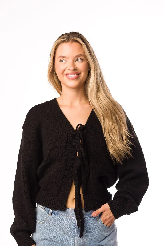 Casey Tie Sweater in Black