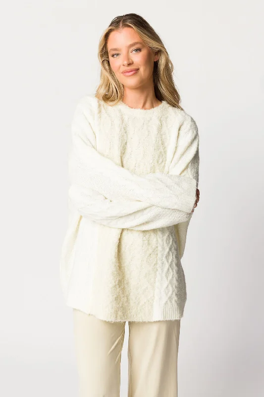 Tara Contrast Stripe Cable Knit Sweater in Ivory