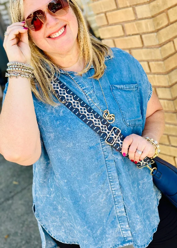 Chambray Cap Sleeve Tunic Shirt