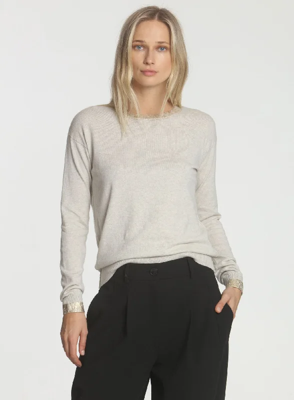 Women's Sequined Trimmed Sweater in Gold for a Glamorous Party LookGoldie Crew - Stone Women's Sequined Trimmed Sweater in Gold for a Glamorous Party LookGoldie Crew - Stone