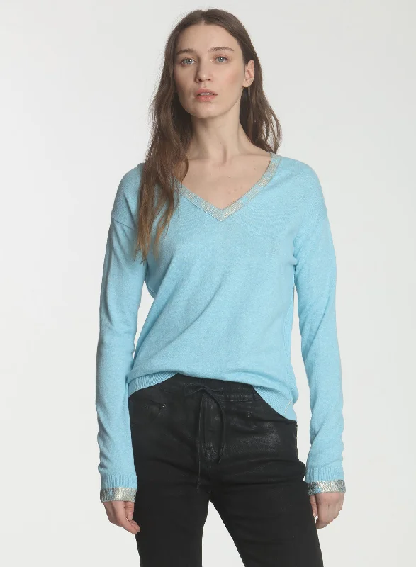 Women's Sheer Lace - Trimmed Sweater in Cream for a Delicate and Elegant AppearanceGoldie Vee - Pool