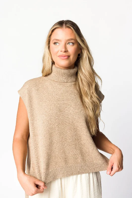 Kat High-Low Turtleneck Sweater in Dark Beige