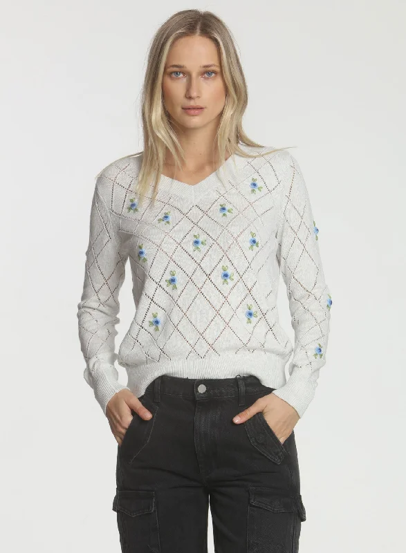 Women's Sheer Lace - Trimmed Sweater in Cream for a Delicate and Elegant AppearanceLily Rose Vee - Snow Women's Sheer Lace - Trimmed Sweater in Cream for a Delicate and Elegant AppearanceLily Rose Vee - Snow