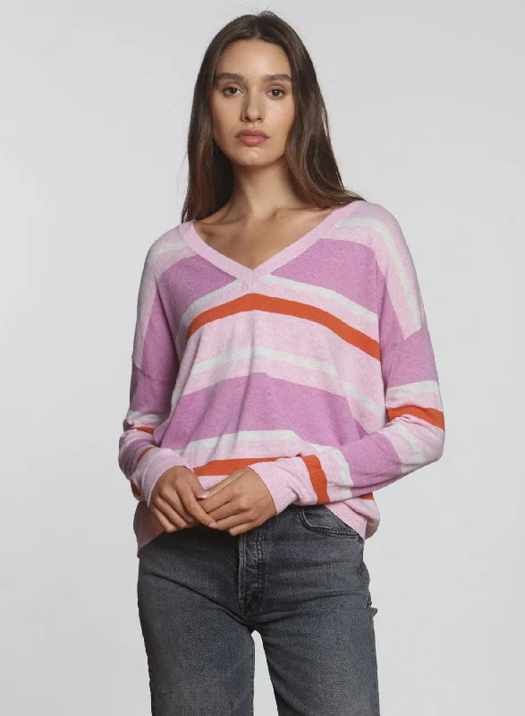 Plus Size Women's Open - Front Cardigan Sweater in Burgundy with Buttons for a Stylish LayerMimi Stripe Vee - Berry Combo Plus Size Women's Open - Front Cardigan Sweater in Burgundy with Buttons for a Stylish LayerMimi Stripe Vee - Berry Combo