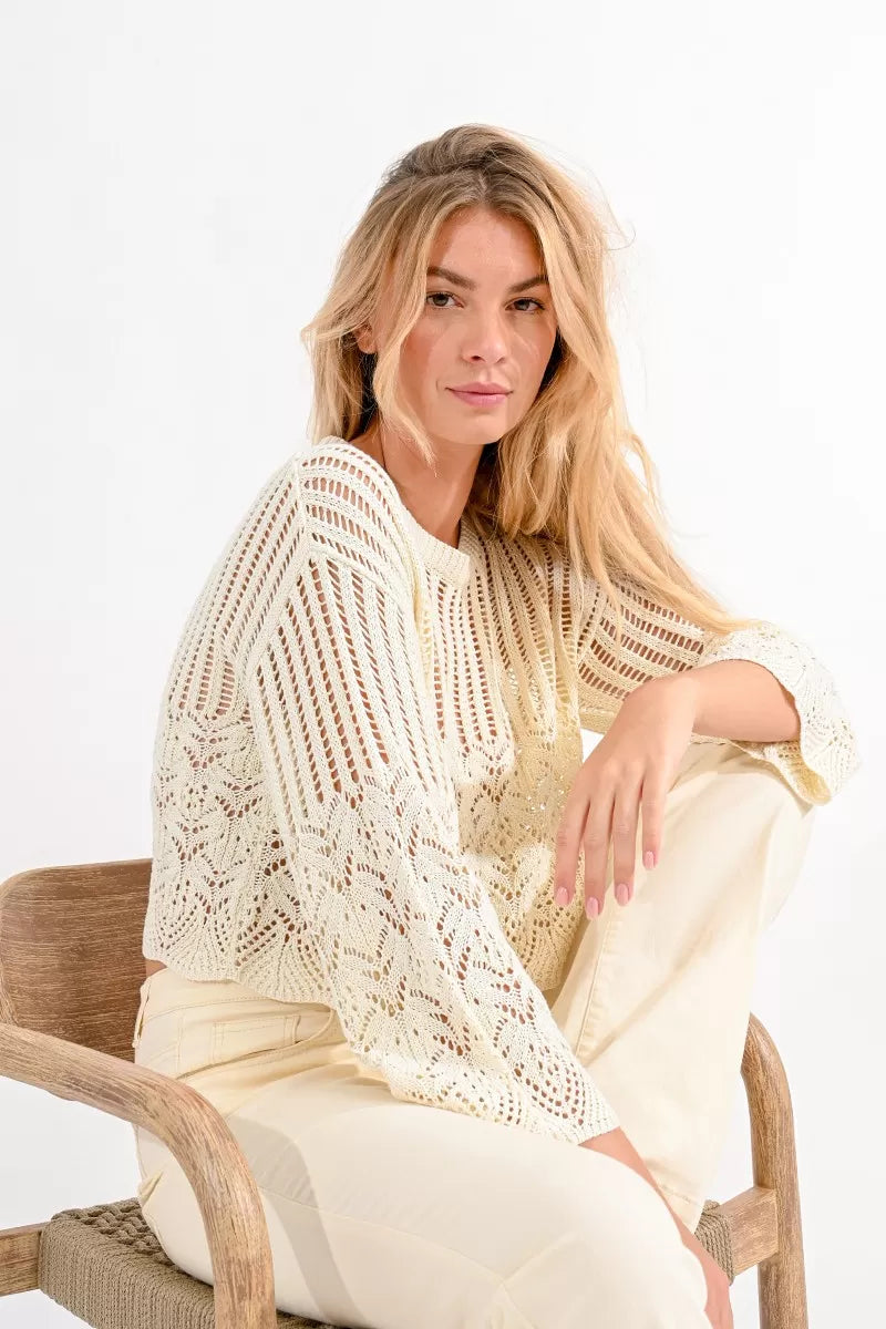Women's Fuzzy Mohair - Blend Sweater in Light Pink for a Soft and Cozy FeelMolly Bracken Off White Scalloped Sweater Women's Fuzzy Mohair - Blend Sweater in Light Pink for a Soft and Cozy FeelMolly Bracken Off White Scalloped Sweater