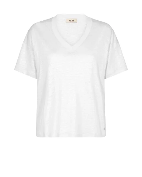 Plus Size Women's V - Neck Long - Sleeve Ribbed Cotton Sweater in Navy for a Classic StyleMos Mosh White Casa V-SS Foil Tee