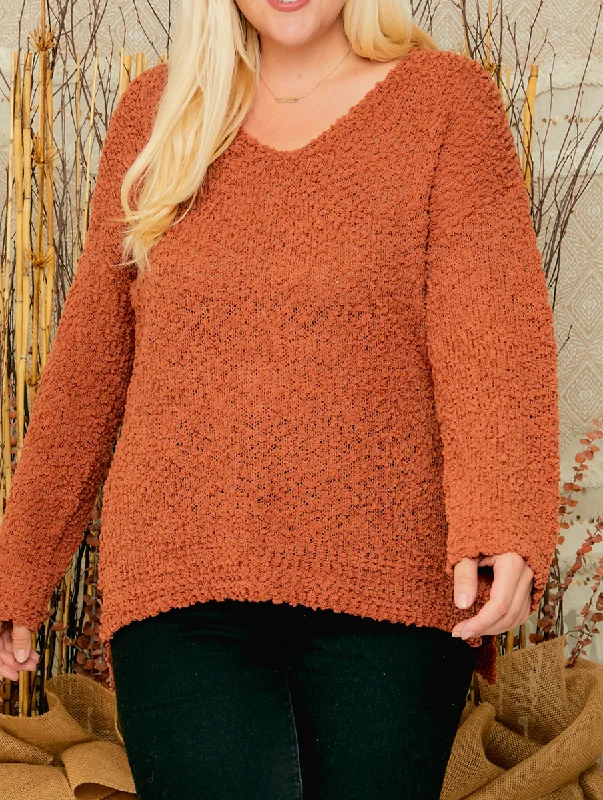 Plus Size Women's Open - Front Cardigan Sweater in Burgundy with Buttons for a Stylish LayerCurvy Popcorn Soft Sweater