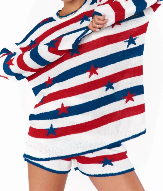 Stars & Stripes Go To Sweater In White Multi