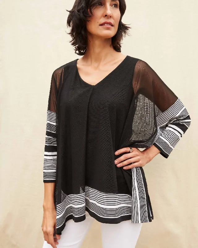Plus Size Women's Embroidered Floral Patterned Sweater in White for a Spring - Inspired LookJoseph Ribkoff Stripe Print, chiffon Overlay Tunic Plus Size Women's Embroidered Floral Patterned Sweater in White for a Spring - Inspired LookJoseph Ribkoff Stripe Print, chiffon Overlay Tunic