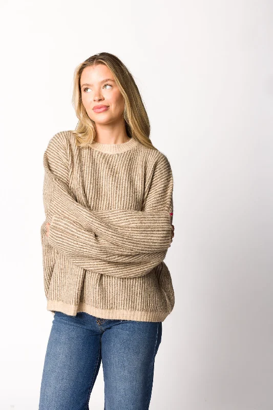 Plus Size Women's Zip - Up Fleece - Lined Sweater in Black for Extra Warmth in Cold WeatherMicah Striped Two-Tone Sweater in Field Grey