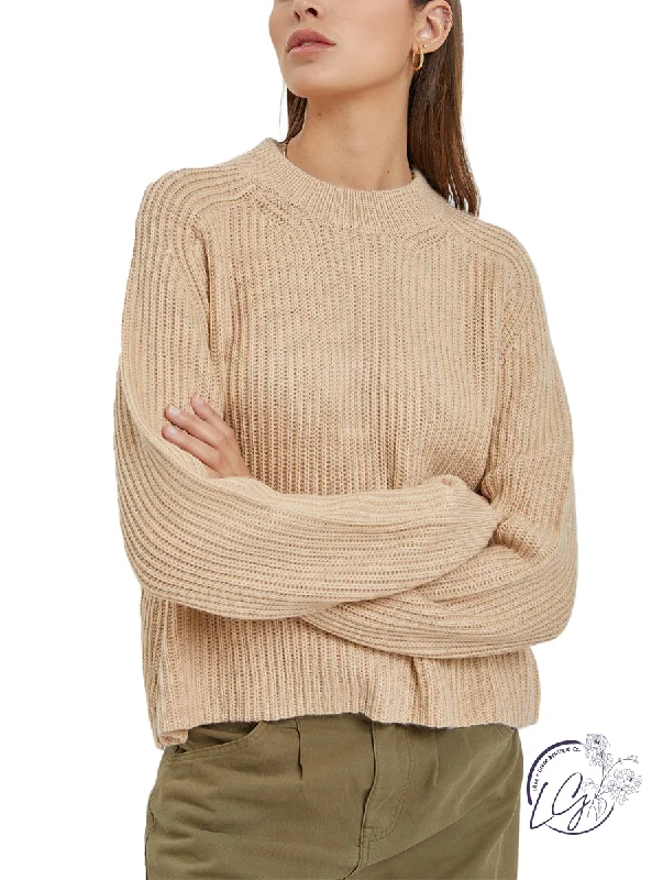 Women's Cropped Cable - Knit Merino Wool Sweater in Beige for a Trendy Fall OutfitDreamy Drapes Sweater