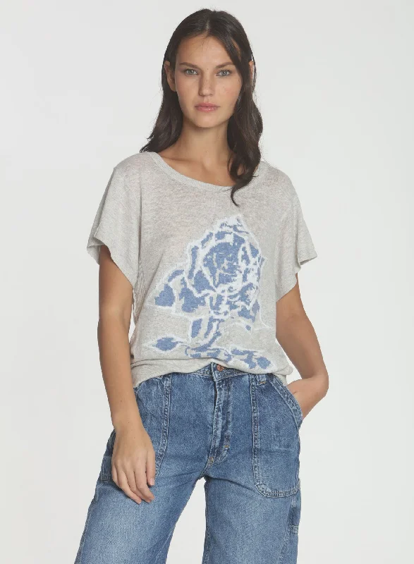Plus Size Women's Striped Cotton - Blend Sweater in Navy and White for a Nautical ThemeTri Rose Tee - Pumice Multi