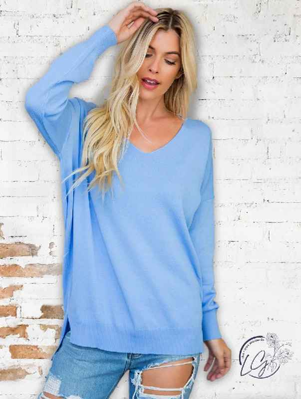 Plus Size Women's Off - Shoulder Ruffled Hem Sweater in Pink for a Feminine and Flirty LookCurvy Daydreamer V-Neck Sweater in Serenity Blue Plus Size Women's Off - Shoulder Ruffled Hem Sweater in Pink for a Feminine and Flirty LookCurvy Daydreamer V-Neck Sweater in Serenity Blue