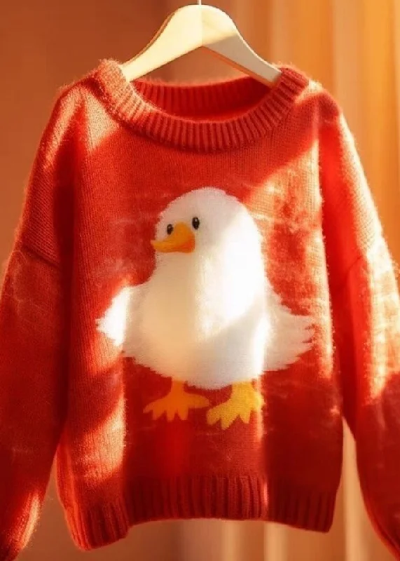Plus Size Women's Open - Front Cardigan Sweater in Burgundy with Buttons for a Stylish LayerWomen Red O Neck Little Duck Cotton Knit Sweaters Long Sleeve Plus Size Women's Open - Front Cardigan Sweater in Burgundy with Buttons for a Stylish LayerWomen Red O Neck Little Duck Cotton Knit Sweaters Long Sleeve