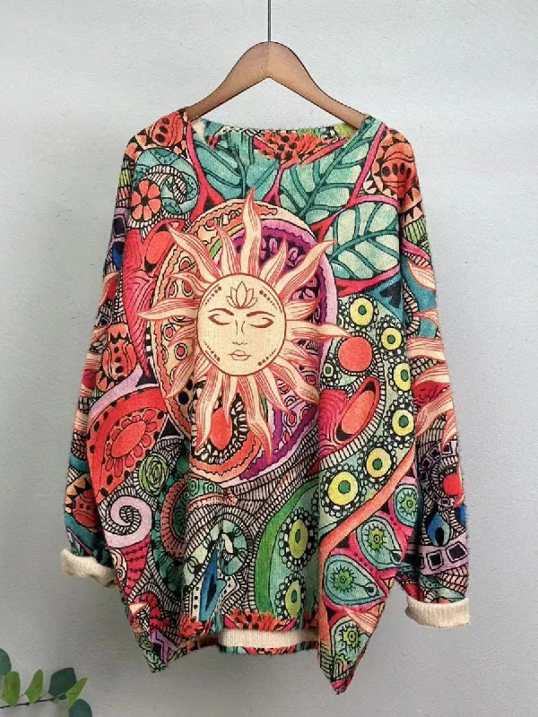 Women's Fair Isle Patterned Wool Sweater in Multicolor for a Traditional Holiday VibeWomen Winter Flower Knitted Warm Sweater