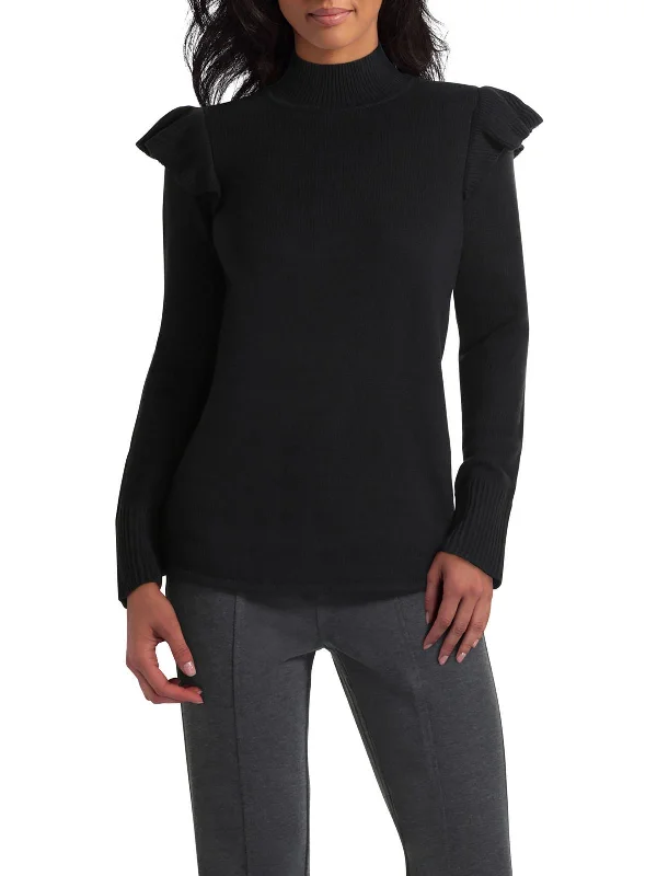 Womens Ribbed Trim Long Sleeve Mock Turtleneck Sweater