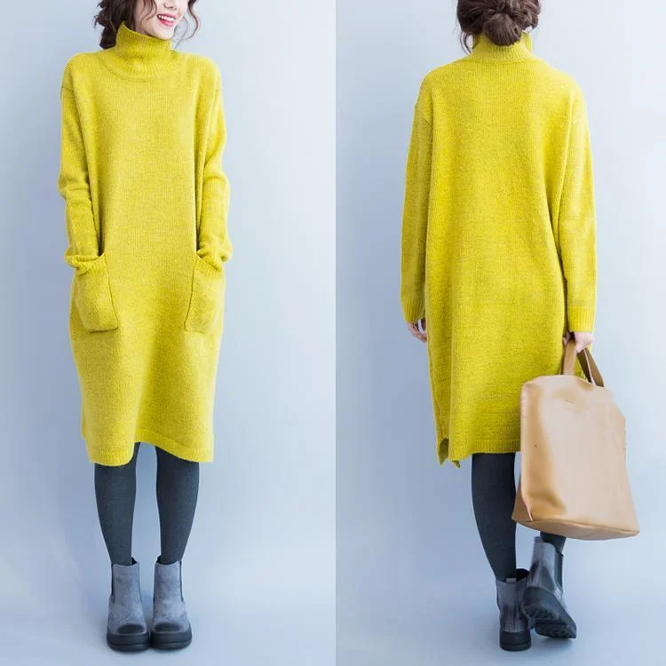 Halter Neck Women Dress to Show Off the Shoulders and NecklineYellow turtle neck knitted dress long woolen sweater dresses Halter Neck Women Dress to Show Off the Shoulders and NecklineYellow turtle neck knitted dress long woolen sweater dresses