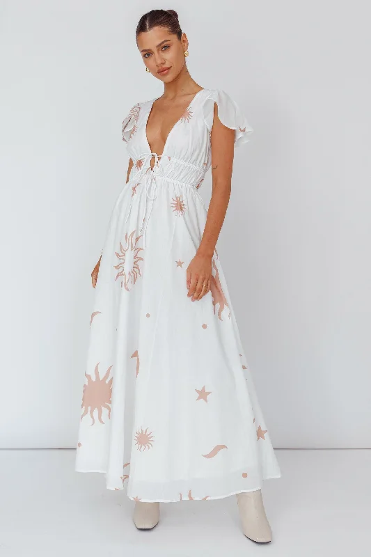 Carnivale Angel Sleeve Maxi Dress White/Beige