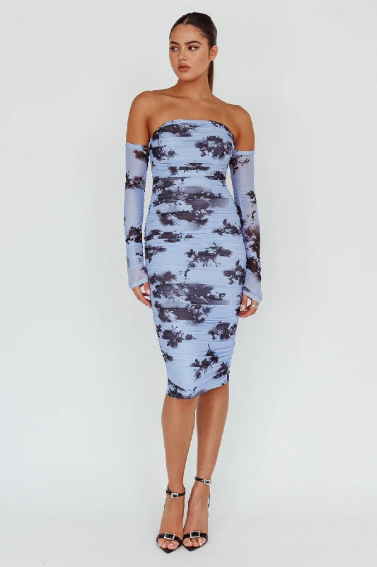 Cece Off-Shoulder Midi Dress Floral Blue