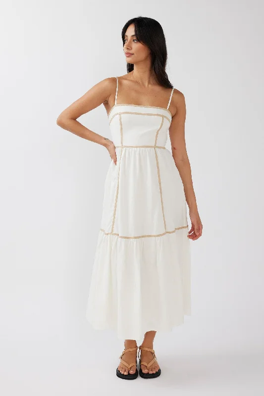 Confidante Piping Trim Midi Dress White