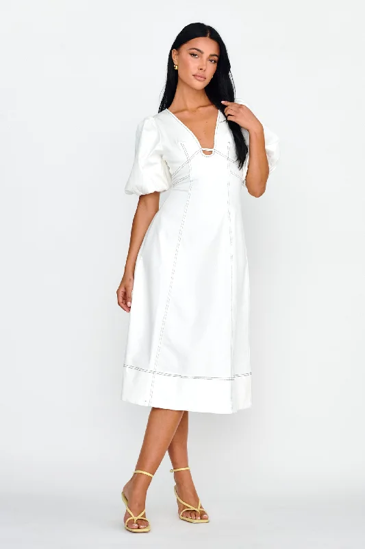 Elias Puff Sleeve Midi Dress White