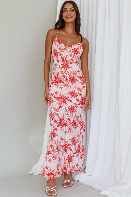 Janaina Tie-Up Back Maxi Dress Floral Red