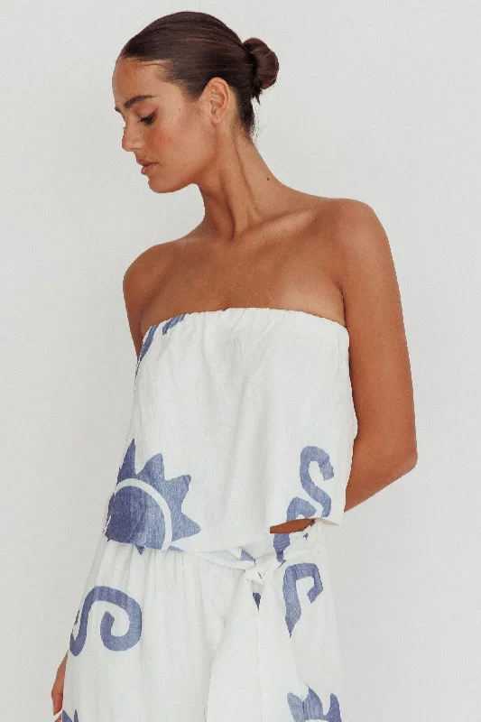 Nectar Sun Print Strapless Top Blue