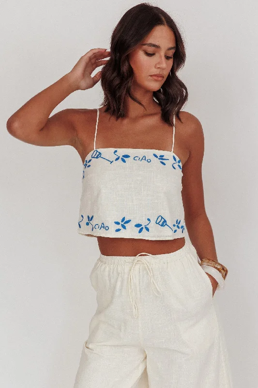 Sorrento Summer Embroidered Crop Top Beige