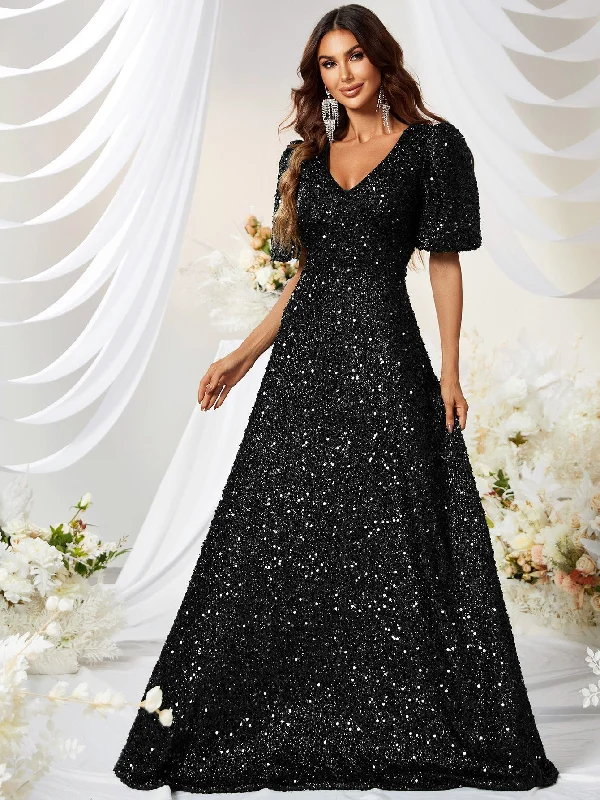 Ball Gown Women Dress with a Full Skirt for a Princess - like Look Ball Gown Women Dress with a Full Skirt for a Princess - like Look NiDELL New Black Evening Dress Elegant Sequined V-neck Short Sleeve Party Evening Dress Mop Dress-MGJ501-3 Ball Gown Women Dress with a Full Skirt for a Princess - like Look Ball Gown Women Dress with a Full Skirt for a Princess - like Look NiDELL New Black Evening Dress Elegant Sequined V-neck Short Sleeve Party Evening Dress Mop Dress-MGJ501-3
