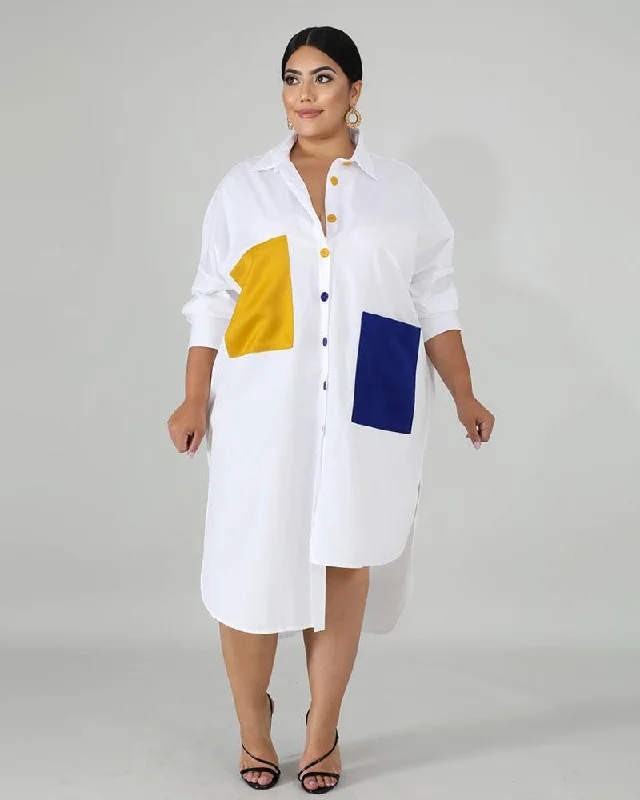 Colorblock Oversized Shirt Dress