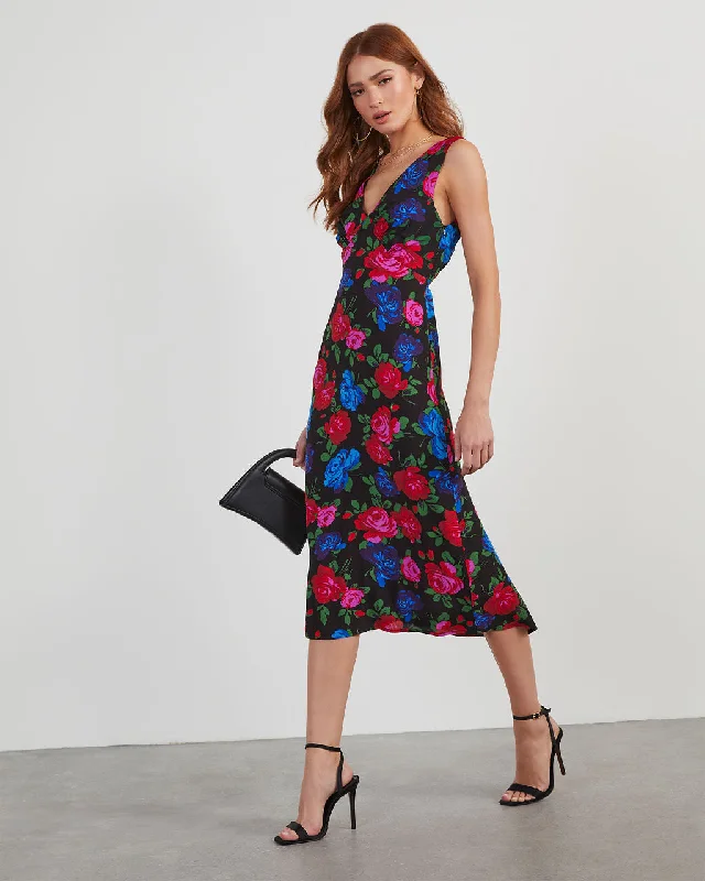 Robbie Satin Floral Midi Dress