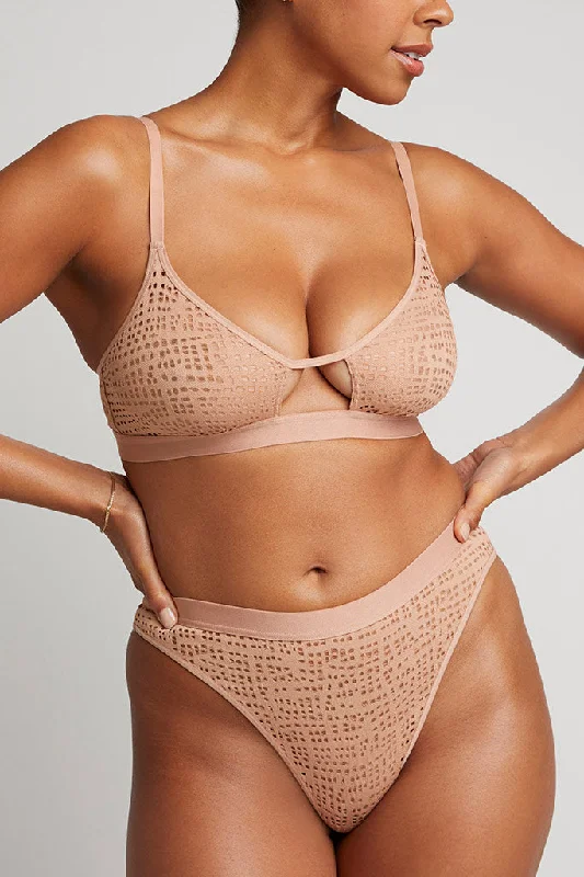 seamless t - shirt bras for everyday wearEyelet Lace Cutout Bra in Buff